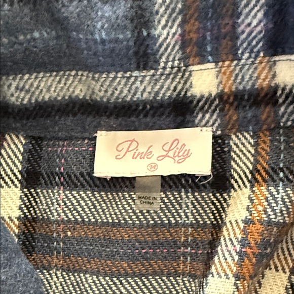 Pink Lily Blue and White Plaid Shirt Jacket - Picture 2 of 8